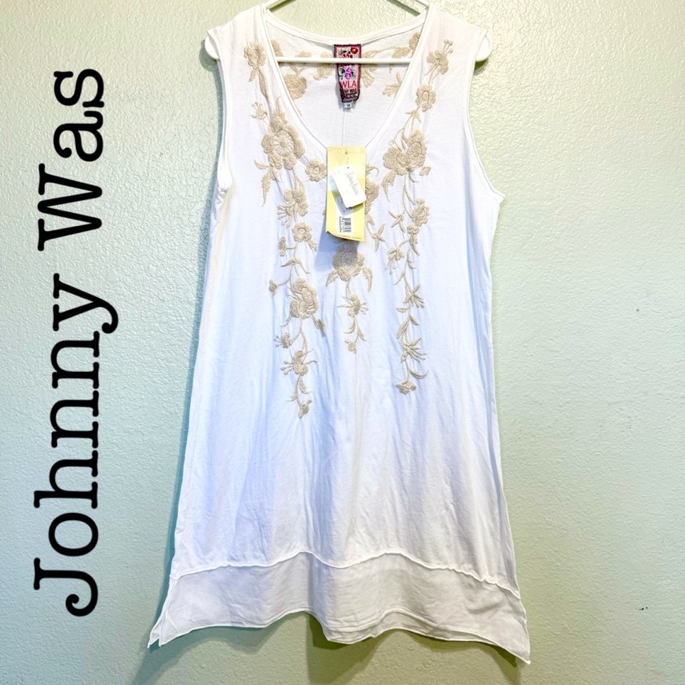 New Johnny Was White Embroidered Women's Tank Dress Size Medium